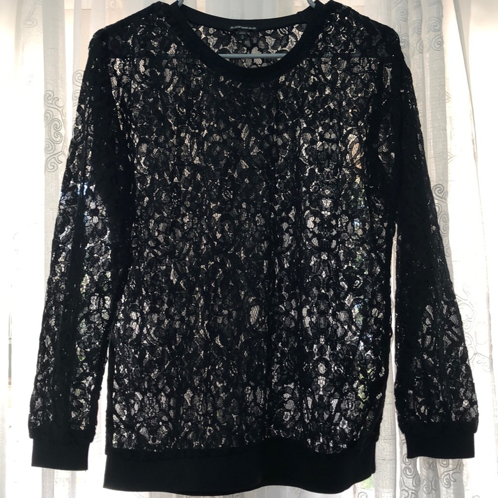 Express Black Lace long sleeve pullover blouse M